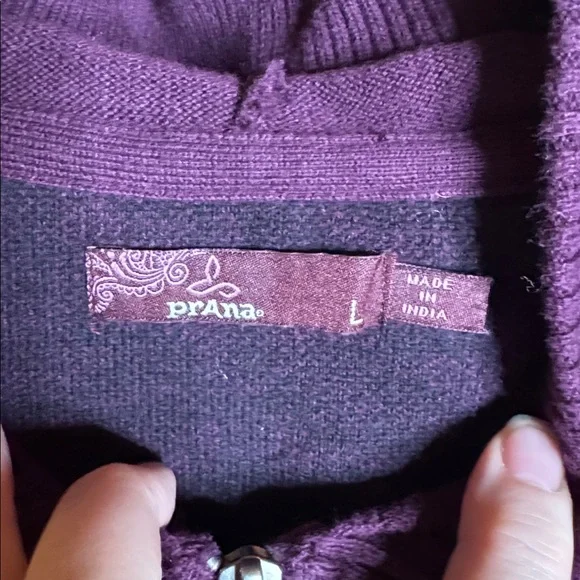 PrAna Misha Duster Knit Hoodie Sweater Black Plum Size Large - Picture 6 of 13